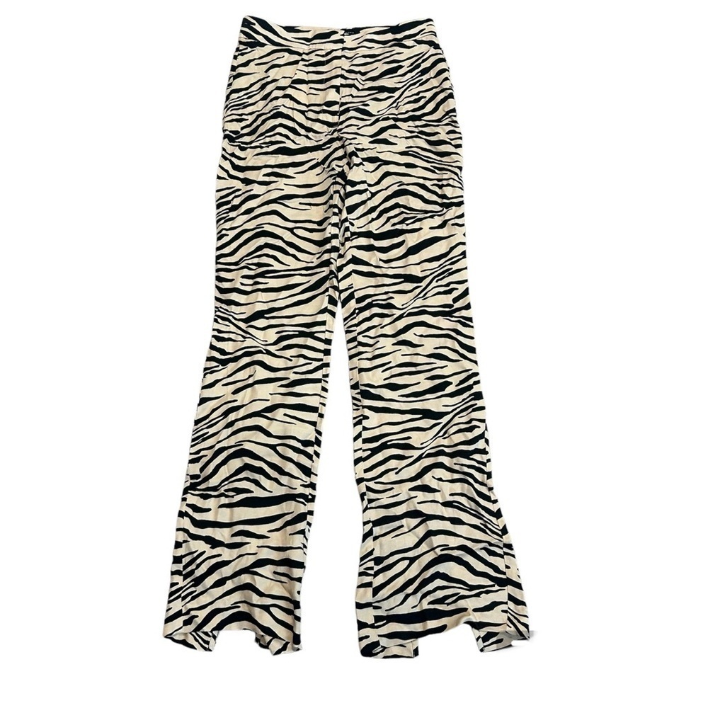 Zara cream black zebra animal print satin effect pyjama pants back slit NWT